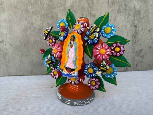 Virgen De Guadalupe - Mary Virgin Candle Holder, Tree of life, Candelabra, Arbol de la vida, Mexican Pottery, Mexican Candelabra 4.33” High - Image 3