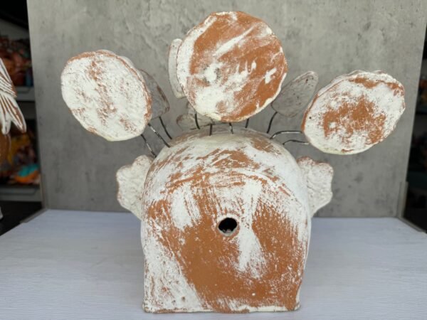 Skull Rustic White-Washed Clay Sculpture Technique Time-Honored Artisanal Craft from Tonalá,  Tradition and Elegance Cráneo Calavera - Image 3