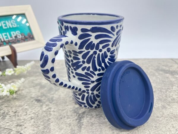 Cappuccino Cup, Mexican Coffee Mug, Puebla Talavera Pottery, Ceramic Thermos, Handmade Lead-Free Includes Lid, Custom Available - Image 3
