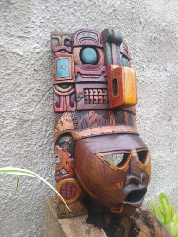 Prehispanic Wooden mask, Mayan culture, Mexican wall art, Hand carved ASK FOR CUSTOMIZE - Image 3