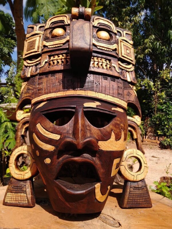 Prehispanic Wooden mask, Mayan culture, Mexican wall art, Hand carved ASK FOR CUSTOMIZE - Image 3