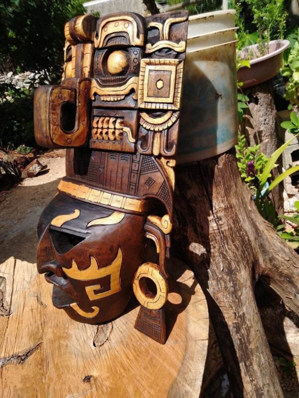 Prehispanic Wooden mask, Mayan culture, Mexican wall art, Hand carved ASK FOR CUSTOMIZE - Image 4