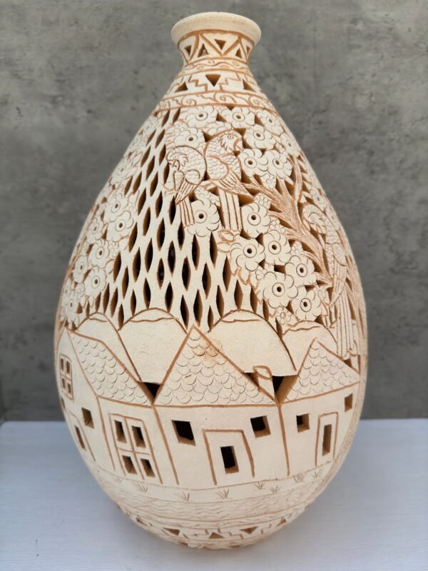 Mexican pottery, Clay plant pot, Pottery luminary, White clay vase, Mexican vase, Mexican clay pot, Oaxaca pottery, White pottery vase - Image 3