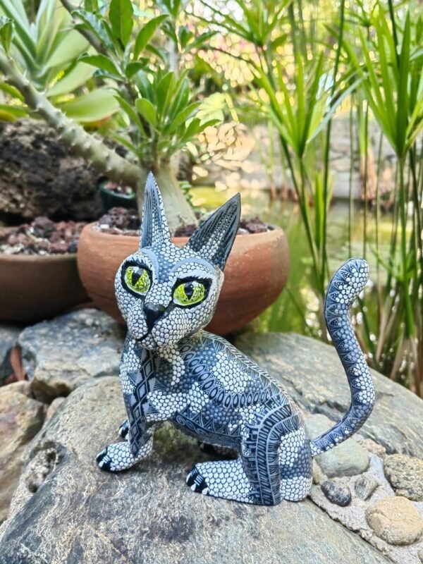 Cat Statue Mexican Folk Art Alebrije Sculpture, Wooden As Mexican Decoration Figurine, Made Of Wood And Carved By Hand - Image 3