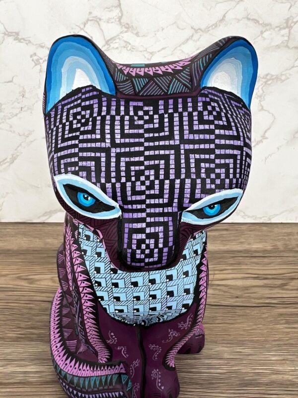 Cat Statue Mexican Folk Art Alebrije Sculpture, Wooden As Mexican Decoration Figurine, Made Of Wood And Carved By Hand - Image 5
