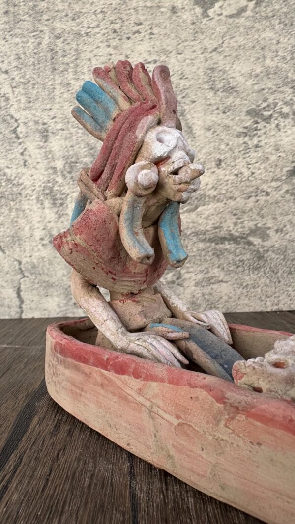 Mictlan Handcrafted Mexican Clay Sculpture of Mictlantecuhtli, Aztec God of Death Folk Art, Pre-Hispanic Skeleton Figure, Day of the Dead - Image 4