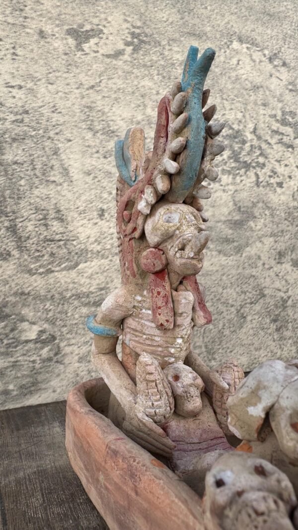 Mictlan Handcrafted Mexican Clay Sculpture of Mictlantecuhtli, Aztec God of Death Folk Art, Pre-Hispanic Skeleton Figure, Day of the Dead - Image 3