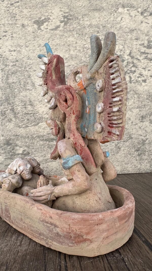 Mictlan Handcrafted Mexican Clay Sculpture of Mictlantecuhtli, Aztec God of Death Folk Art, Pre-Hispanic Skeleton Figure, Day of the Dead - Image 6