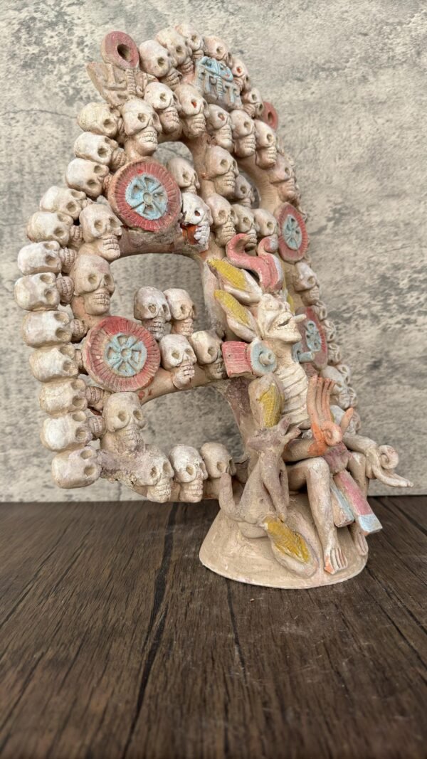 Mictlan Large Tree Of Death Clay Sculpture of Mictlantecuhtli, Aztec God of Death Folk Art, Pre-Hispanic Skeleton Figure, Day of the Dead - Image 3