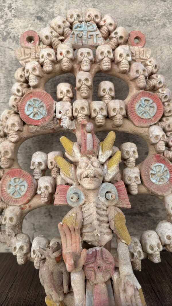 Mictlan Large Tree Of Death Clay Sculpture of Mictlantecuhtli, Aztec God of Death Folk Art, Pre-Hispanic Skeleton Figure, Day of the Dead - Image 4