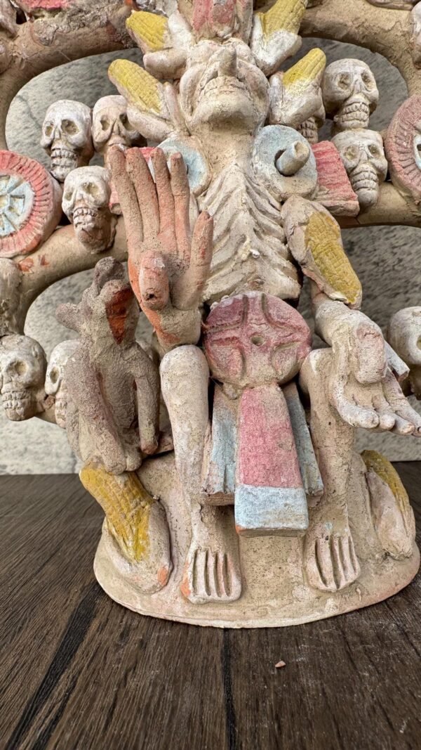 Mictlan Large Tree Of Death Clay Sculpture of Mictlantecuhtli, Aztec God of Death Folk Art, Pre-Hispanic Skeleton Figure, Day of the Dead - Image 5