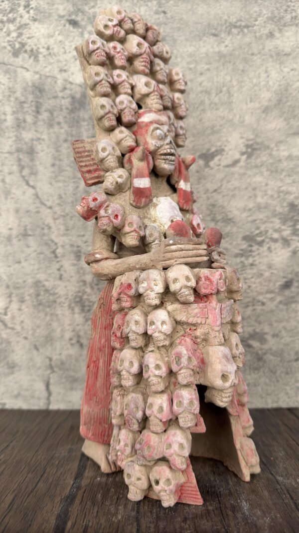 Mictlan  Mexican Clay Sculpture of Mictlantecuhtli, Aztec God of Death Folk Art, Pre-Hispanic Skeleton Figure, Day of the Dead - Image 3