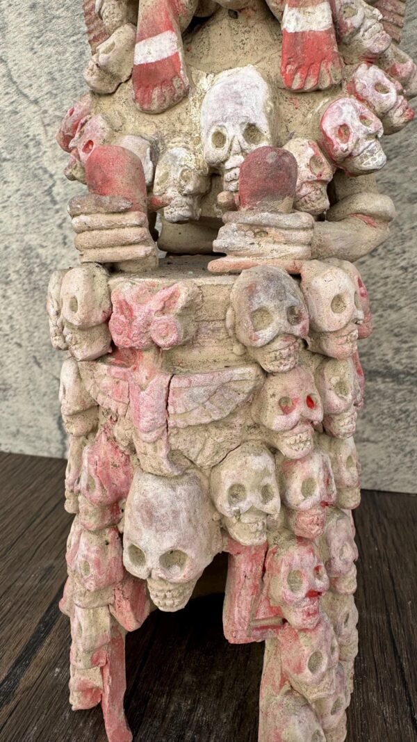 Mictlan  Mexican Clay Sculpture of Mictlantecuhtli, Aztec God of Death Folk Art, Pre-Hispanic Skeleton Figure, Day of the Dead - Image 5