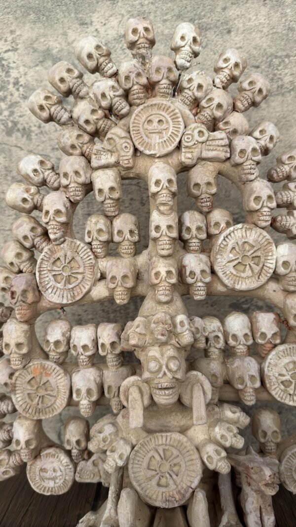 Mictlan Large Tree Of Death Clay Sculpture of Mictlantecuhtli, Aztec God of Death Folk Art, Pre-Hispanic Skeleton Figure, Day of the Dead - Image 4