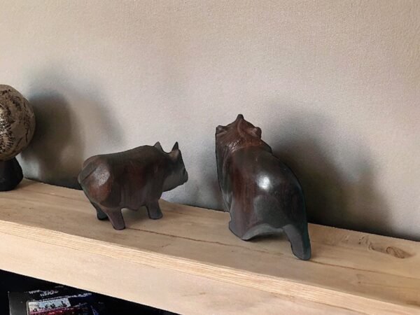 Ironwood Bear and Rhino Handcarfted Sculpture From Desert Sonora Mexico Palo Fierro Carved Vintage And Rustic  Home Decor 2 Pieces - Image 3
