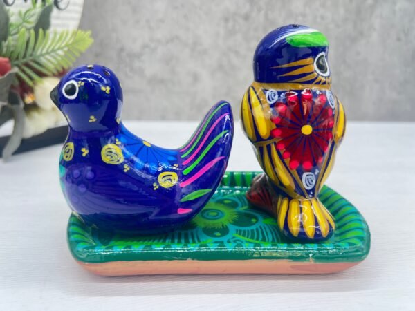 Salt And Pepper Shakers With Tray Made Of Clay Hand Painted Guerrero, Culture Of Mexico Salt And Pepper Set Lead Free Acrylic Paint - Image 4