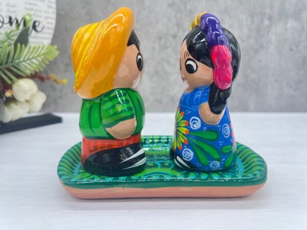 Salt And Pepper Shakers With Tray Made Of Clay Hand Painted Guerrero, Culture Of Mexico Salt And Pepper Set Lead Free Acrylic Paint - Image 3