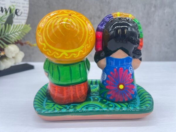 Salt And Pepper Shakers With Tray Made Of Clay Hand Painted Guerrero, Culture Of Mexico Salt And Pepper Set Lead Free Acrylic Paint - Image 5