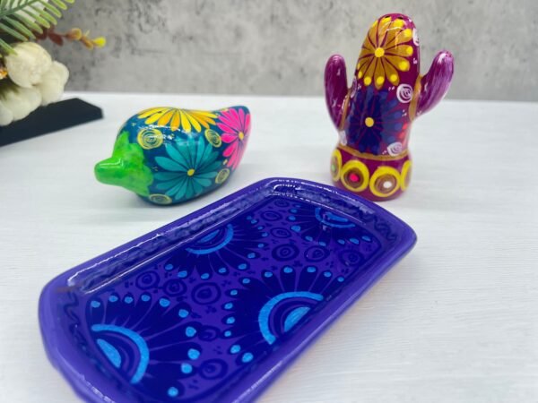 Salt And Pepper Shakers With Tray Made Of Clay Hand Painted Guerrero, Culture Of Mexico Salt And Pepper Set Lead Free Acrylic Paint - Image 5