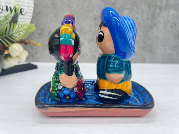 Salt And Pepper Shakers With Tray Made Of Clay Hand Painted Guerrero, Culture Of Mexico Salt And Pepper Set Lead Free Acrylic Paint - Image 3