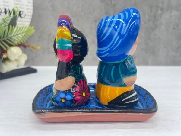 Salt And Pepper Shakers With Tray Made Of Clay Hand Painted Guerrero, Culture Of Mexico Salt And Pepper Set Lead Free Acrylic Paint - Image 4