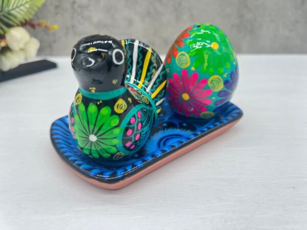Salt And Pepper Shakers With Tray Made Of Clay Hand Painted Guerrero, Culture Of Mexico Salt And Pepper Set Lead Free Acrylic Paint - Image 5