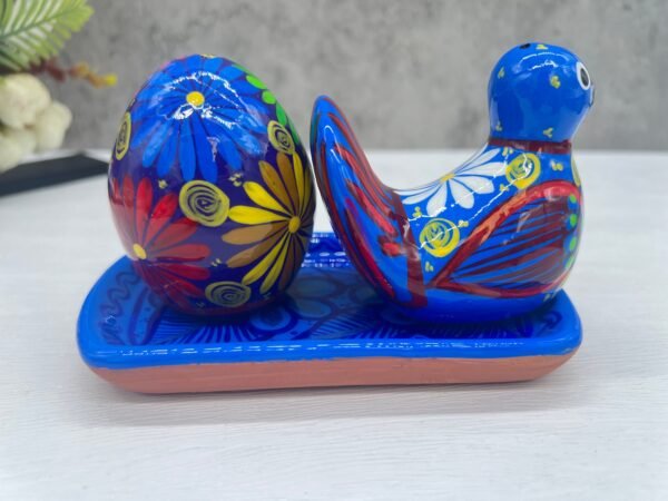 Salt And Pepper Shakers With Tray Made Of Clay Hand Painted Guerrero, Culture Of Mexico Salt And Pepper Set Lead Free Acrylic Paint - Image 4
