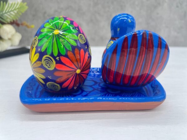 Salt And Pepper Shakers With Tray Made Of Clay Hand Painted Guerrero, Culture Of Mexico Salt And Pepper Set Lead Free Acrylic Paint - Image 5