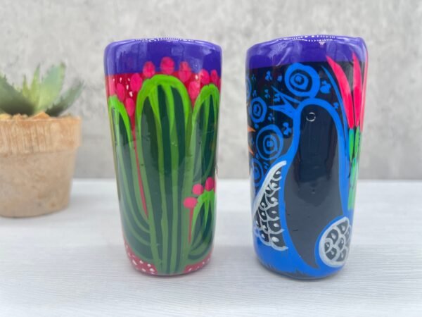 Tequila Shot Glasses (2) Pair Of Clay Hand Painted Guerrero, Culture Of Mexico in a Shot Glass Lead Free Acrylic Paint And Varnished - Image 4
