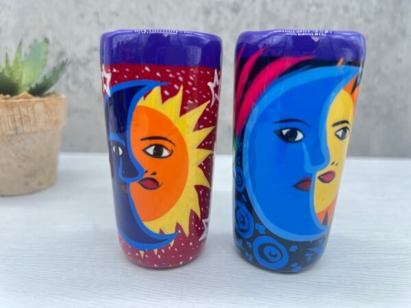Tequila Shot Glasses (2) Pair Of Clay Hand Painted Guerrero, Culture Of Mexico in a Shot Glass Lead Free Acrylic Paint And Varnished - Image 5