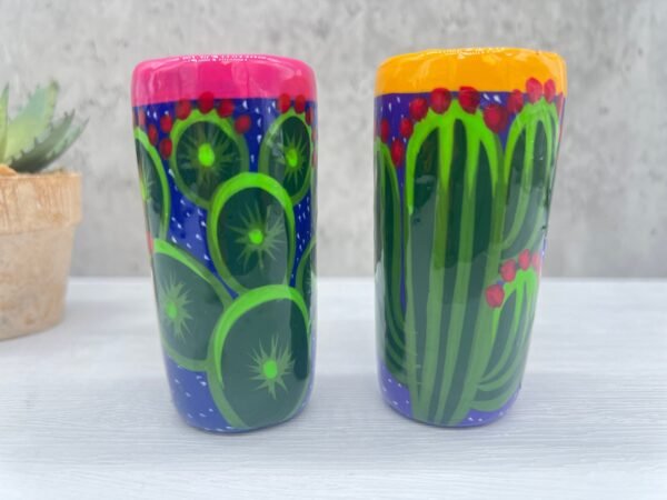 Tequila Shot Glasses (2) Pair Of Clay Hand Painted Guerrero, Culture Of Mexico in a Shot Glass Lead Free Acrylic Paint And Varnished - Image 5