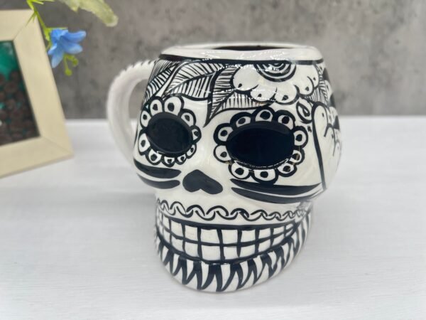 Cappuccino Skull Coffee Cup Made Of Clay Handmade And Handmade Painted Lead Free Guerrero Pottery, Coffee Cup Unique Designs For Expresso - Image 3