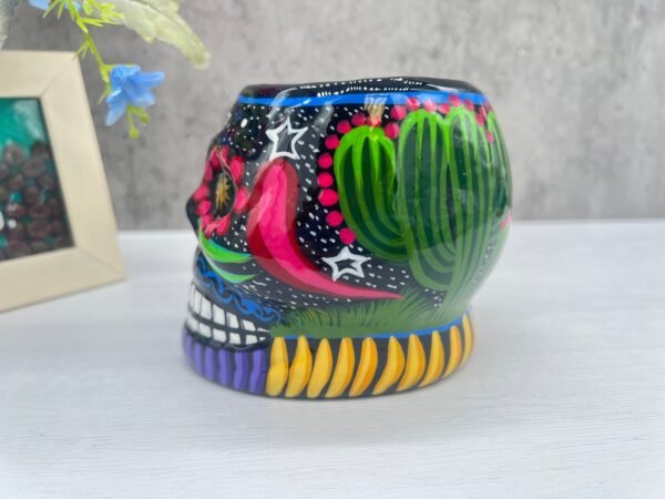 Cappuccino Skull Coffee Cup Made Of Clay Handmade And Handmade Painted Lead Free Guerrero Pottery, Coffee Cup Unique Designs For Expresso - Image 4