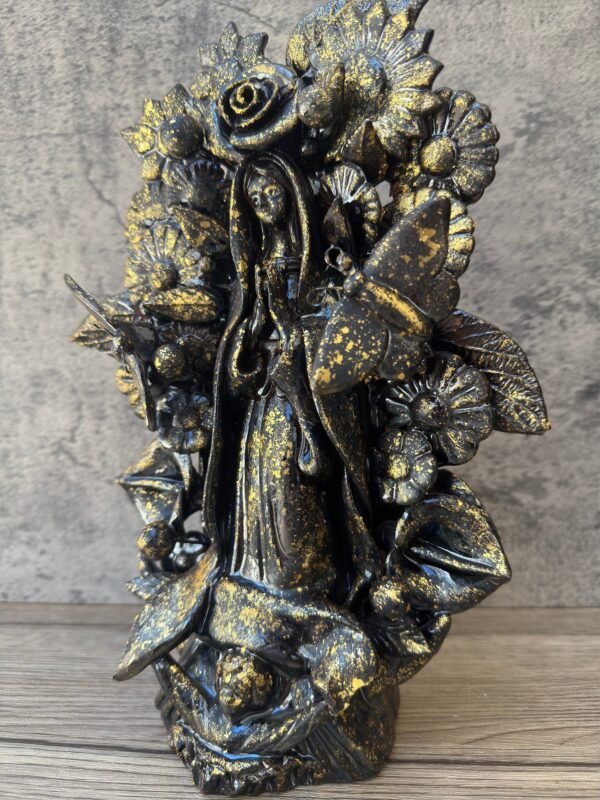 Virgin Mary Black Gold Details Clay Piece, Virgen De Guadalupe Metepec, Mexican decoration, Mary Virgin Sculpture, CHECK DESCRIPTION - Image 5