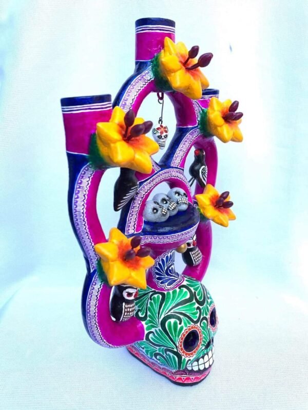 Skull Candle Holder, Tree of death, Candelabra, Arbol de la muerte, Mexican Pottery, Mexican Candelabra 9” High - Image 4