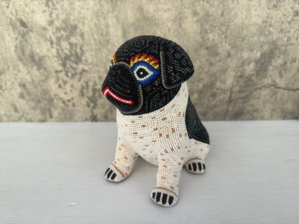 Pug Dog Puppy Statue Huichol Sculpture Of Mexican Folk Art, Pet Wixarika As A Mexican Decorative Figure, Made Of Resin And Beads - Image 4