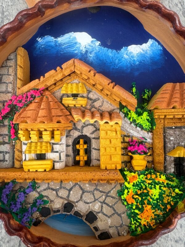 Wall Art 3D In Rock Pomez And Clay Frame/ Hand Carved And Design In Mexico Cantarito Charm Unique  Colorful Folk Wall Art Landscape Painting - Image 4
