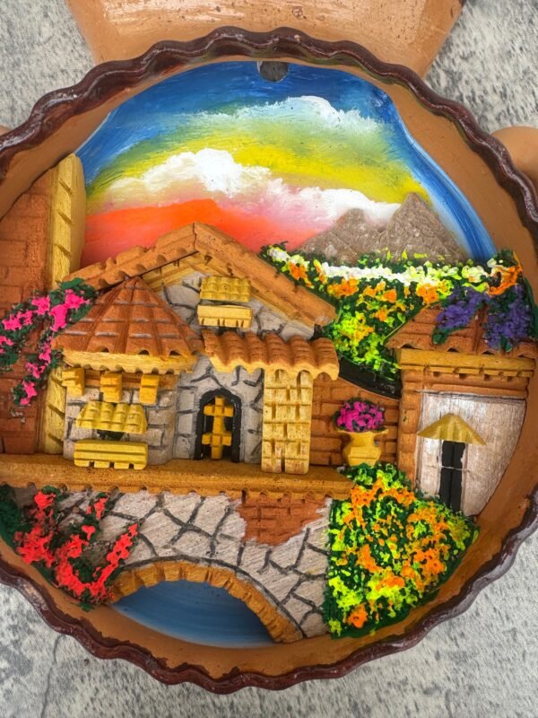 Wall Art 3D In Rock Pomez And Clay Frame/ Hand Carved And Design In Mexico Cantarito Charm Unique  Colorful Folk Wall Art Landscape Painting - Image 4