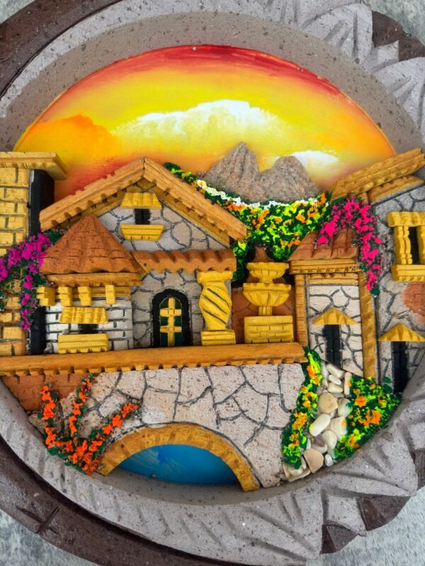 Wall Art 3D In Rock Pomez And Quarry Frame/ Hand Carved And Design In Mexico Unique  Charm And Colorful Folk Wall Art Landscape Painting - Image 4