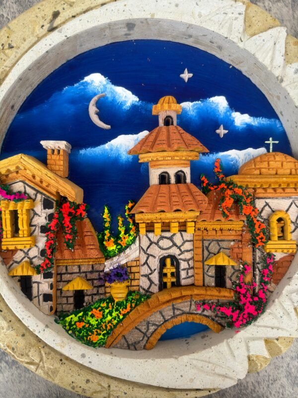 Wall Art 3D In Rock Pomez And Quarry Frame/ Hand Carved And Design In Mexico Unique  Charm And Colorful Folk Wall Art Landscape Painting - Image 4