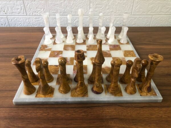 LARGE Chess set 13.77” x 13.77”, Marble Chess set in white and zarro, Stone Chess Set, Chess set handmade, Italian design - Image 3