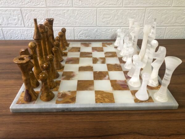 LARGE Chess set 13.77” x 13.77”, Marble Chess set in white and zarro, Stone Chess Set, Chess set handmade, Italian design - Image 4