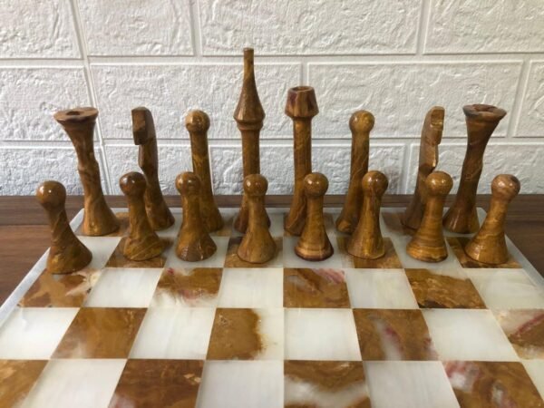 LARGE Chess set 13.77” x 13.77”, Marble Chess set in white and zarro, Stone Chess Set, Chess set handmade, Italian design - Image 5