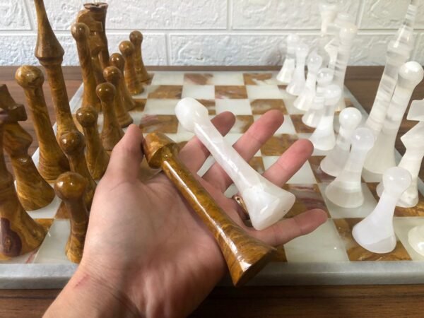 LARGE Chess set 13.77” x 13.77”, Marble Chess set in white and zarro, Stone Chess Set, Chess set handmade, Italian design - Image 6
