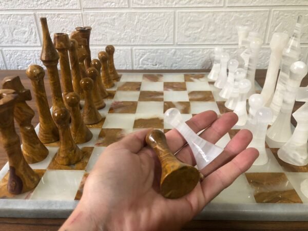LARGE Chess set 13.77” x 13.77”, Marble Chess set in white and zarro, Stone Chess Set, Chess set handmade, Italian design - Image 7