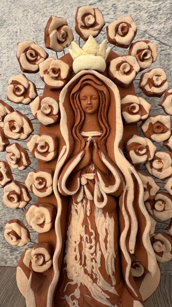 Virgin Mary Handmade Clay Piece, Virgen de Guadalupe  Mexican Decoration, Mary Virgin Sculpture, Metepec Estado de México Virgencita - Image 4