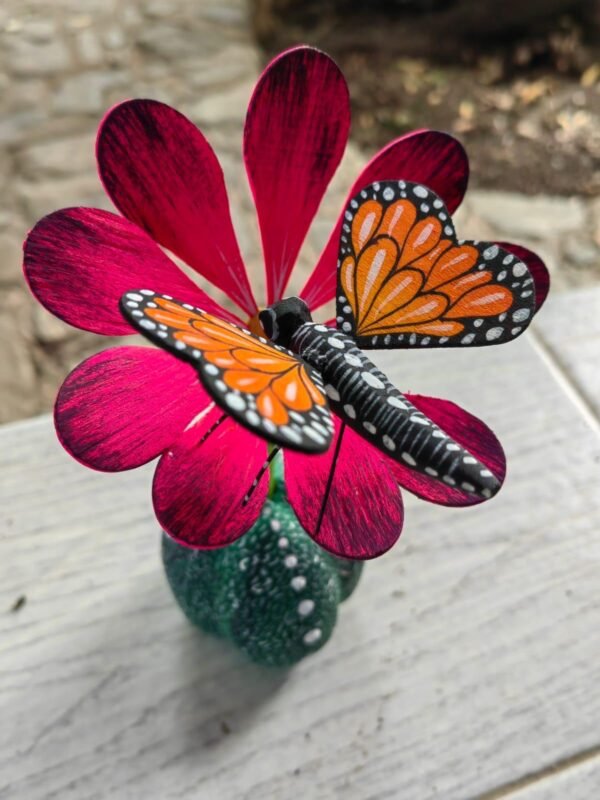 Butterflie Viznaga Statue Mexican Folk Art Alebrije Sculpture, Wooden As Mexican Decoration Figurine, Made Of Wood And Carved By Hand - Image 3