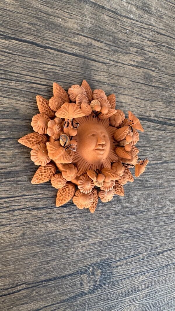 Sun Figurine With Butterflies Of Natural Clay, Mexican Folk Art, Sun Sculpture With Hook For Wall Hanging Metepec Estado México Figurine - Image 3