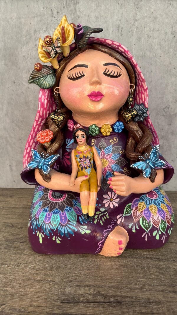 Pachamama Handmade Sculpture – Mexican Mother Earth Art, Colorful Clay Figurine, Spiritual Decor, Indigenous Folk Art, Home Decor Metepec - Image 3