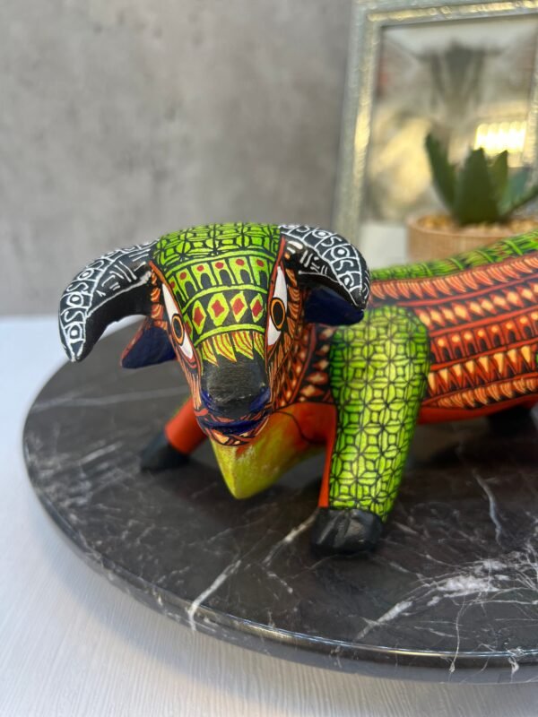 Bull Figurine Mexican Folk Art Alebrije Statue, Wooden Bull As Mexican Decoration Art, Made Of Wood And Carved By Hand - Image 4